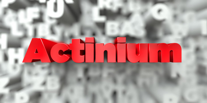 Actinium -  Red text on typography background - 3D rendered royalty free stock image. This image can be used for an online website banner ad or a print postcard.