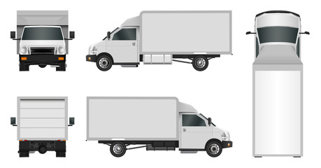 White truck template. Cargo van Vector illustration EPS 10 isolated on white background. City commercial vehicle delivery. © whitecityrecords