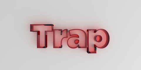 Trap - Red glass text on white background - 3D rendered royalty free stock image.