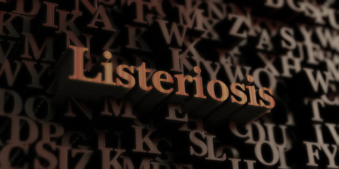 Listeriosis - Wooden 3D rendered letters/message.  Can be used for an online banner ad or a print postcard.