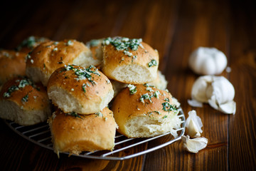 lush homemade buns with garlic and dill