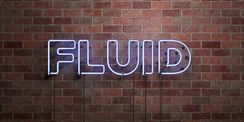 FLUID - fluorescent Neon tube Sign on brickwork - Front view - 3D rendered royalty free stock picture. Can be used for online banner ads and direct mailers..