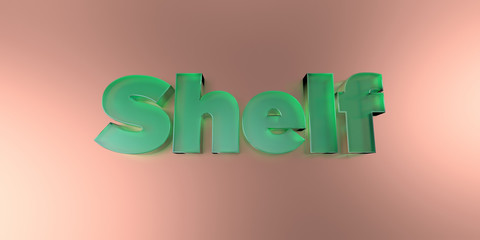 Shelf - colorful glass text on vibrant background - 3D rendered royalty free stock image.