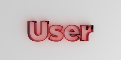 User - Red glass text on white background - 3D rendered royalty free stock image.