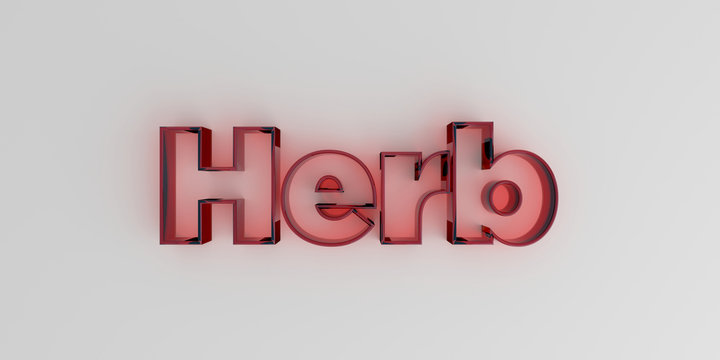 Herb - Red glass text on white background - 3D rendered royalty free stock image.
