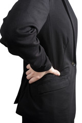 Backache or Painful waist in a woman isolated on white background. Clipping path on white background.