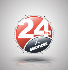 Modern icon 24 hours services. Vector illustration for nonstop service business.