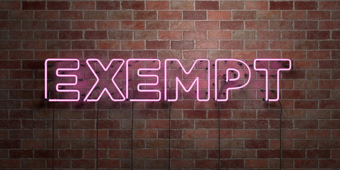 EXEMPT - fluorescent Neon tube Sign on brickwork - Front view - 3D rendered royalty free stock picture. Can be used for online banner ads and direct mailers..