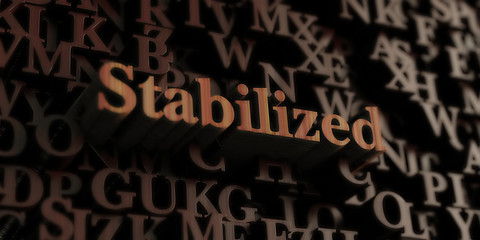 Stabilized - Wooden 3D rendered letters/message.  Can be used for an online banner ad or a print postcard.