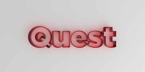 Quest - Red glass text on white background - 3D rendered royalty free stock image.