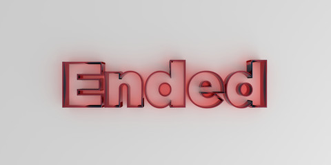 Ended - Red glass text on white background - 3D rendered royalty free stock image.