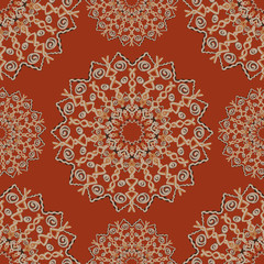 Mandala seamless pattern. Vintage decorative elements. Islam, Arabic, Indian, ottoman motifs. Kaleidoscope, medallion, yoga concept.