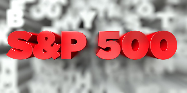 S&P 500 -  Red text on typography background - 3D rendered royalty free stock image. This image can be used for an online website banner ad or a print postcard.
