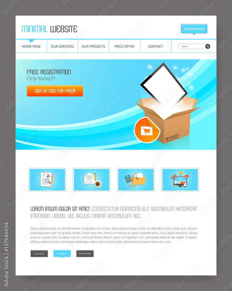 Poster clean simple minimalistic website interface template, vector illustration.