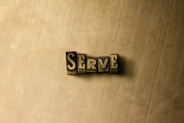 SERVE - close-up of grungy vintage typeset word on metal backdrop. Royalty free stock illustration.  Can be used for online banner ads and direct mail.
