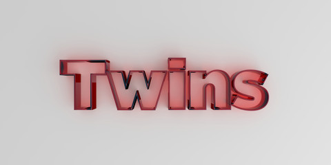 Twins - Red glass text on white background - 3D rendered royalty free stock image.