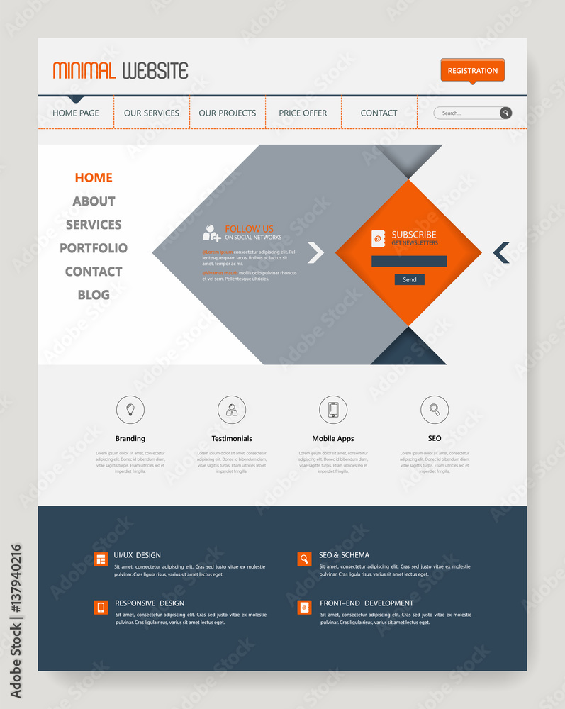 Poster clean simple minimalistic website interface template, vector illustration.