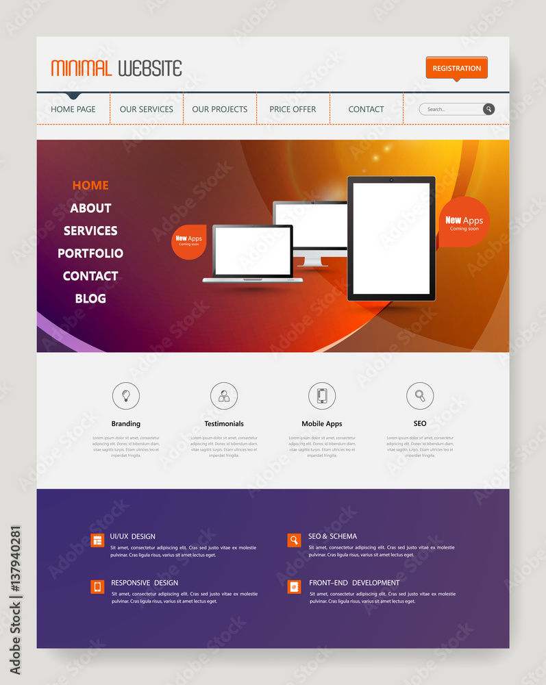 Poster clean simple minimalistic website interface template, vector illustration.