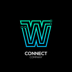 Letter W logotype blue and green color,Technology and digital abstract dot connection vector logo