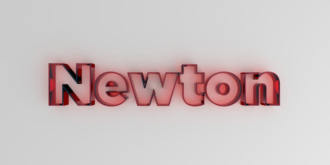 Newton - Red glass text on white background - 3D rendered royalty free stock image.