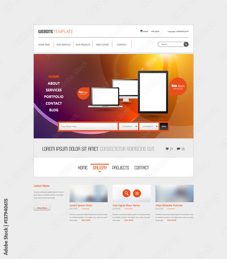 Poster clean simple minimalistic website interface template, vector illustration.