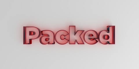 Packed - Red glass text on white background - 3D rendered royalty free stock image.