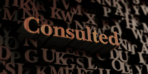 Consulted - Wooden 3D rendered letters/message.  Can be used for an online banner ad or a print postcard.