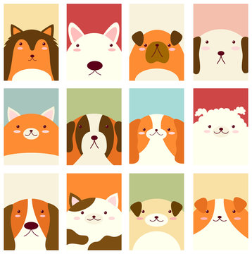 Set of banners with cute dogs