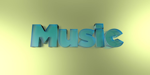 Music - colorful glass text on vibrant background - 3D rendered royalty free stock image.