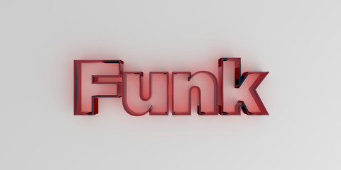 Funk - Red glass text on white background - 3D rendered royalty free stock image.