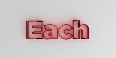 Each - Red glass text on white background - 3D rendered royalty free stock image.