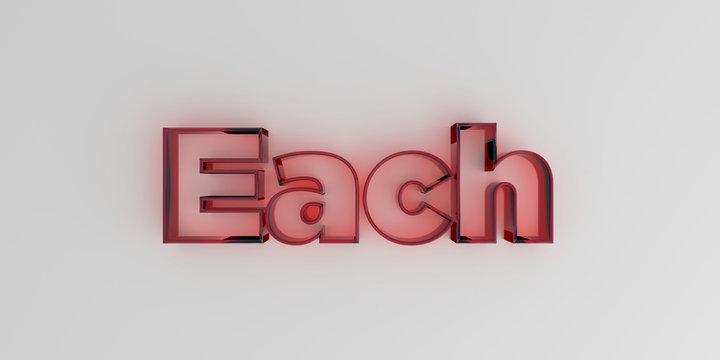 Each - Red glass text on white background - 3D rendered royalty free stock image.