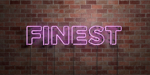 FINEST - fluorescent Neon tube Sign on brickwork - Front view - 3D rendered royalty free stock picture. Can be used for online banner ads and direct mailers..