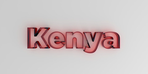 Kenya - Red glass text on white background - 3D rendered royalty free stock image.