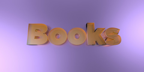 Books - colorful glass text on vibrant background - 3D rendered royalty free stock image.