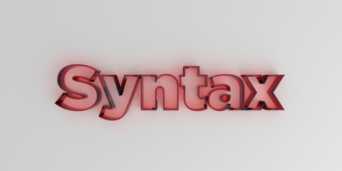 Syntax - Red glass text on white background - 3D rendered royalty free stock image.