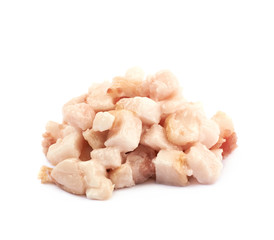Pile of bacon fat cubes isolated