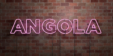 ANGOLA - fluorescent Neon tube Sign on brickwork - Front view - 3D rendered royalty free stock picture. Can be used for online banner ads and direct mailers..
