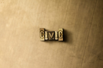 CIVIC - close-up of grungy vintage typeset word on metal backdrop. Royalty free stock illustration.  Can be used for online banner ads and direct mail.