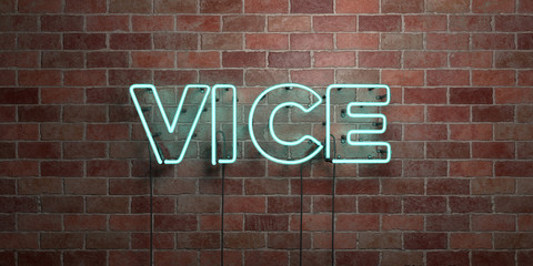 VICE - fluorescent Neon tube Sign on brickwork - Front view - 3D rendered royalty free stock picture. Can be used for online banner ads and direct mailers..