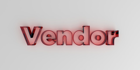 Vendor - Red glass text on white background - 3D rendered royalty free stock image.