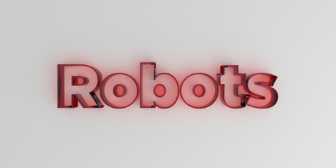 Robots - Red glass text on white background - 3D rendered royalty free stock image.