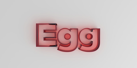 Egg - Red glass text on white background - 3D rendered royalty free stock image.