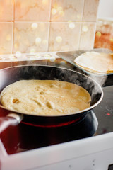 Making of home made pancakes
