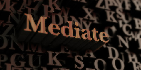 Mediate - Wooden 3D rendered letters/message.  Can be used for an online banner ad or a print postcard.