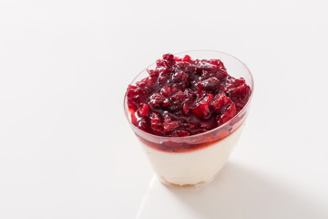 White chocolate mousse with strawberry jam