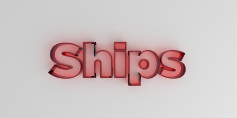 Ships - Red glass text on white background - 3D rendered royalty free stock image.