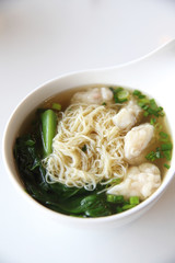 Noodles and shrimps dumplings Chinese food