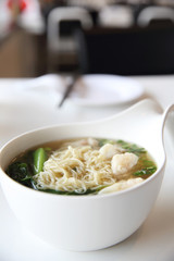 Noodles and shrimps dumplings Chinese food