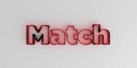 Match - Red glass text on white background - 3D rendered royalty free stock image.